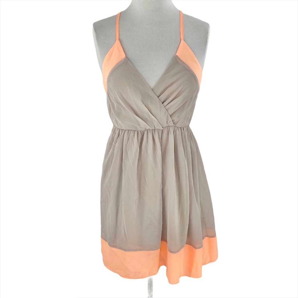 Lulu's Beige Neon Orange Georgette Mini Dress  S